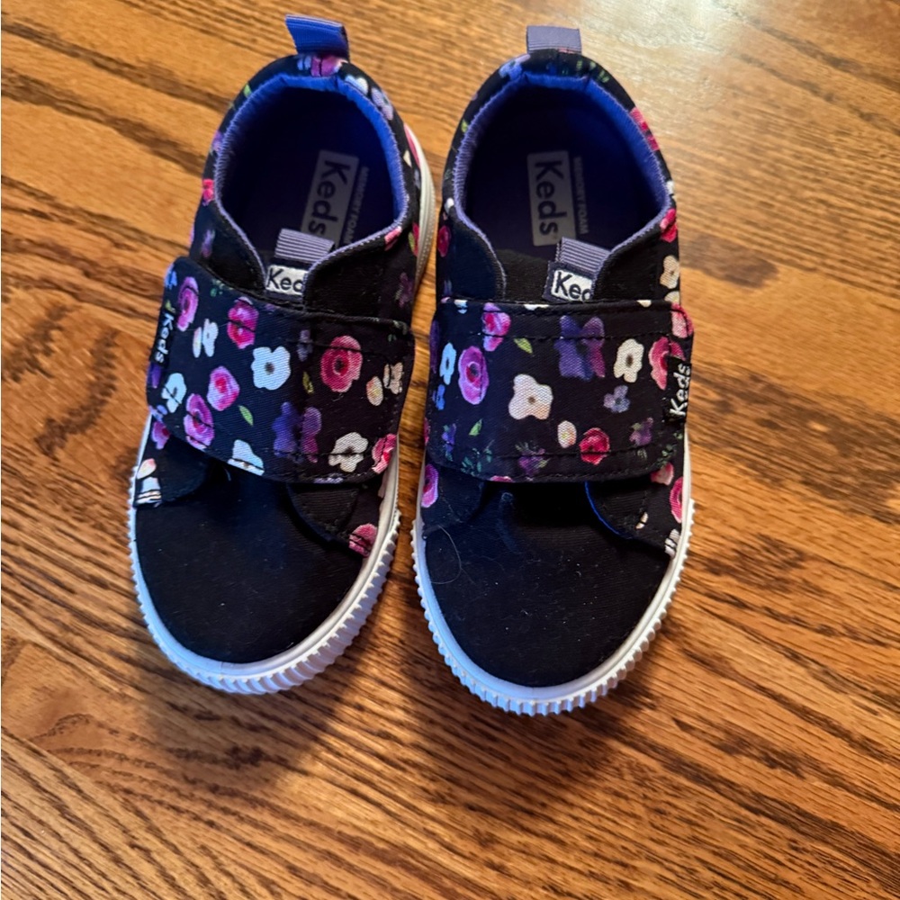 Keds Kids' Black and Pink Floral Sneakers
